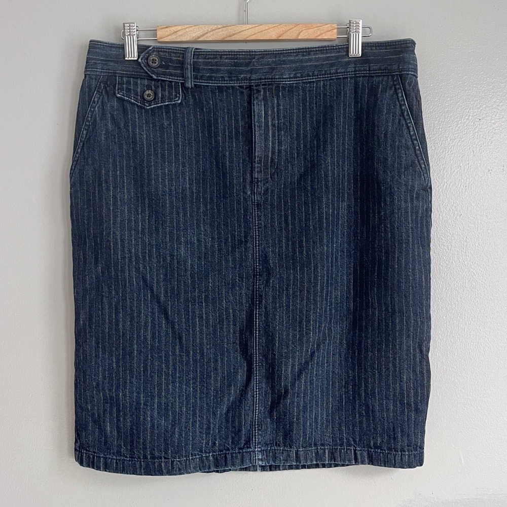 Lauren Ralph Lauren Pencil Skirt Womens 12 Blue Pinstripe Denim Vintage Preppy